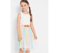 Midikleid BONPRIX, Mädchen, Gr. 110, N-Gr, wollweiß, Obermaterial: 100% Polyester. Besatz: 100% Polyester. Futter: 100% Polyester, festlich, regular fit, Kleider Midikleid, festlicher Stil, Spitzenobe