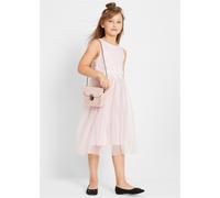 Midikleid BONPRIX, Mädchen, Gr. 158, N-Gr, lila (rosa, weiß), Obermaterial: 100% Polyester. Futter: 100% Polyester, unifarben mit Farbeinsatz, festlich, regular fit, Rundhals, Kleider Midikleid, festl