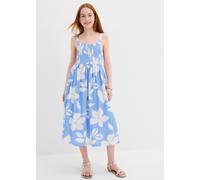 Midikleid BONPRIX, Mädchen, Gr. 158, N-Gr, mittelblau, weiß floral, Obermaterial: 100% Viskose. Futter: 100% Baumwolle, loose fit, Kleider Midikleid, knieumspielende Länge, mit süßem Print, aus weiche