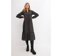 Midikleid BONPRIX "Midikleid aus Viskose", Damen, Gr. 42, N-Gr, grau (rauchgrau leo bedruckt), Obermaterial: 100% Viskose, A-Linie, Kleider Midikleid, aus Viskose, A-Linie, mit Leomuster (78830751-42)