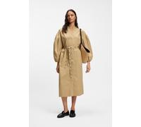 Midikleid BOSS ORANGE "Dellys Premium Damenmode", Damen, Gr. 38, N-Gr, beige (rust, copper 222), Popeline, Obermaterial: 100% Baumwolle, unifarben, Midi, V-Ausschnitt, elastischer Bund, Kleider Midikl