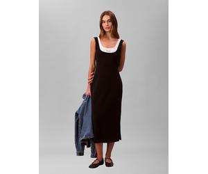 Midikleid CALVIN KLEIN JEANS, Damen, Gr. S (38), N-Gr, schwarz, Web, Obermaterial: 70% Viskose, 26% Polyamid, 4% Elasthan, unifarben, körpernah Midi, tiefer Rundhals, Kleider Midikleid, Körpernahe Pas