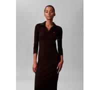 Midikleid CALVIN KLEIN JEANS, Damen, Gr. XL (44), N-Gr, braun (schwarz), Web, Obermaterial: 94% Baumwolle, 6% Elasthan, unifarben, regular fit Midi, V-Ausschnitt, eingesetzt gerader Abschluss, Kleider