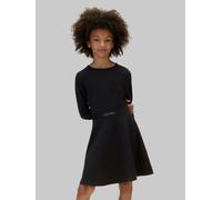Midikleid CALVIN KLEIN JEANS "LOGO TAPE PUNTO LS DRESS", Mädchen, Gr. 16 (176), N-Gr, pvh schwarz, Web, Obermaterial: 100% Baumwolle, unifarben, regular fit kniefrei, Rundhals, eingesetzt gerader Absc