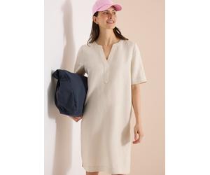 Midikleid CECIL, Damen, Gr. L (42), N-Gr, beige (macadamia beige), Web, Obermaterial: 55% Leinen, 45% Viskose, unifarben, lässig geschnitten kniefrei, Rundhals, abgesteppte Kante, Kleider Midikleid, S