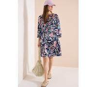 Midikleid CECIL, Damen, Gr. L (42), US-Größen, bunt (universal blau), Stoff, 88% Viskose, 12% Polyamid, gemustert, comfort fit knieumspielend, V-Ausschnitt, Bündchen, Kleider Midikleid, knielang (6296