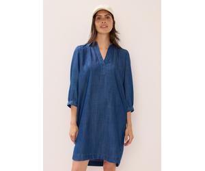Midikleid CECIL, Damen, Gr. L42, US-Größen, mid blau wash, Stoff, 100% Lyocell, unifarben, normal kniefrei, V-Ausschnitt, Bündchen, Kleider Midikleid, aus Lyocell (67945851-L) mid blau wash
