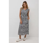Midikleid CECIL, Damen, Gr. L42, US-Größen, urban dunkelblau, Stoff, 100% Viskose, bedruckt, normal wadenlang, V-Ausschnitt, abgesteppt, Kleider Midikleid, mit allover Print (66946940-L) urban dunkelb