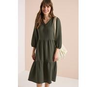 Midikleid CECIL, Damen, Gr. M (40), US-Größen, khaki, Web, 100% Baumwolle, unifarben, comfort fit wadenlang, V-Ausschnitt, Bündchen, Kleider Midikleid, knielang (89004319-M) khaki