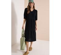 Midikleid CECIL, Damen, Gr. M (40), US-Größen, schwarz, Web, 100% Baumwolle, unifarben, comfort fit wadenlang, V-Ausschnitt, Bündchen, Kleider Midikleid, knielang (69753650-M) schwarz