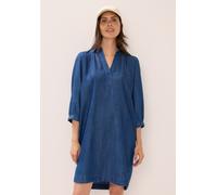 Midikleid CECIL, Damen, Gr. S38, US-Größen, blau (mid blau wash), Stoff, 100% Lyocell, unifarben, normal kniefrei, V-Ausschnitt, Bündchen, Kleider Midikleid, aus Lyocell (67945851-S) mid blau wash