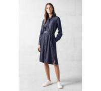 Midikleid CECIL, Damen, Gr. XL (44), US-Größen, blau (dunkelblau wash), Stoff, 100% Lyocell, unifarben, normal wadenlang, V-Ausschnitt, Bündchen, Kleider Midikleid, mit Bindegürtel zum Taillieren (252