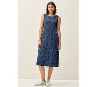 Midikleid CECIL, Damen, Gr. XL44, US-Größen, blau (urban navy blau), Stoff, 95% Viskose, 5% Elasthan, bedruckt, normal wadenlang, Rundhals, Bündchen, Kleider, mit Volant (26951334-XL) urban navy blau