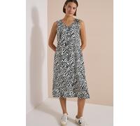 Midikleid CECIL, Damen, Gr. XXL (46), N-Gr, schwarz-weiß (palm breeze grün), Web, Obermaterial: 100% Viskose, ca. Mitte Wade, V-Ausschnitt, Kleider Midikleid, V-Ausschnitt, abstrahierter Zebraprint, V