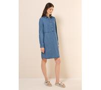 Midikleid CECIL, Damen, Gr. XXL (46), US-Größen, blau (mid blau wash), Stoff, 100% Lyocell, unifarben, comfort fit knielang, V-Ausschnitt, Bündchen, Kleider Midikleid, mit seitlichen Einschubtaschen (