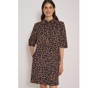 Midikleid CECIL, Damen, Gr. XXL (46), US-Größen, braun (creamy mocha), Web, 100% Baumwolle, comfort fit kniefrei, V-Ausschnitt, normaler Saum, Kleider Midikleid, mit Leo-Muster (74829547-XXL) creamy m