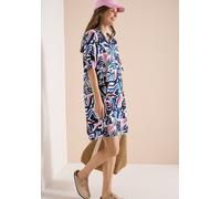 Midikleid CECIL, Damen, Gr. XXL (46), US-Größen, bunt (universal blau), Stoff, 100% Viskose, gemustert, comfort fit knieumspielend, V-Ausschnitt, abgesteppt, Kleider Midikleid, aus Viskose (60567607-X