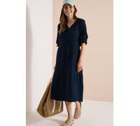 Midikleid CECIL, Damen, Gr. XXL (46), US-Größen, universal blau, Web, 100% Baumwolle, unifarben, comfort fit wadenlang, V-Ausschnitt, Bündchen, Kleider Midikleid, knielang (70363347-XXL) universal bla