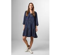 Midikleid CECIL, Damen, Gr. XXL46, US-Größen, blau (dunkelblau wash), Stoff, 100% Lyocell, unifarben, normal wadenlang, Rundhals, Bündchen, Kleider Midikleid, aus Lyocell (11168810-XXL) dunkelblau was