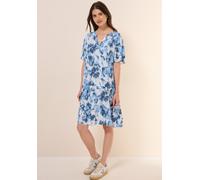 Midikleid CECIL, Damen, Gr. XXL46, US-Größen, weiß (vanilleweiß), Stoff, 100% Viskose , gemustert, comfort fit wadenlang, Rundhals, Bündchen, Kleider Midikleid, mit Volant (15769302-XXL) vanilleweiß