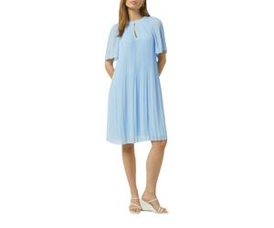 Midikleid COMMA, Damen, Gr. 38, N-Gr, blau (mid blau), Chiffon, Obermaterial: 100% Polyester. Futter: 100% Viskose, unifarben, tailliert kniebedeckend, Rundhals, Kleider Midikleid, aus Chiffon, mit Pl