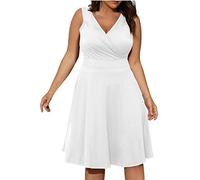midikleid damen sommer langes sommerkleid damen etuikleid ÜBergrößEn V-Ausschnitt ÄRmellos Einfarbig Knielang Kleid GroßE GrößEn Tank-Kleid Hohe Taille Sexy Elegant Swing Kleid hawaii kostüm