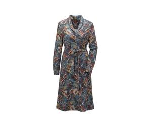 Midikleid GOLDNER "Kurzgröße Hemdblusenkleid mit Bindegürtel", Damen, Gr. 23, K-Gr, blau (petrol, dunkelrot, gemustert), Obermaterial: 88% Polyester PES. 10% Viskose CV. 2% Elasthan EL., Manschette, K