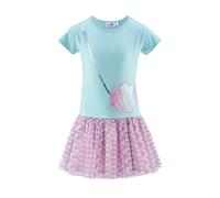 Midikleid HAPPY GIRLS, Mädchen, Gr. 110, N-Gr, blau (light blau), Jersey, Obermaterial: 95% Baumwolle, 5% Elasthan. Futter: 100% Polyester. Unterteil: 100% Polyester, bedruckt, regular fit Midi, Rundh