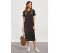 Midikleid STREET ONE, Damen, Gr. 46, EURO-Größen, schwarz (schwarz coffee), Web, 95% Baumwolle, 5% Elasthan, unifarben, normal wadenlang, Rundhals, abgesteppt, Kleider Midikleid, im Basic Style (64097