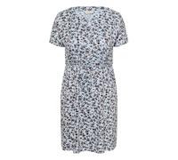 Midikleid KAFFE CURVE "Damen Kleid KCmella", Damen, Gr. L, N-Gr, blau (blau fog with coffee bean flower), Obermaterial: 95% Viskose CV. 5% Elasthan EL., Kleider Midikleid (16892438-L) blau fog with co