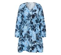 Midikleid KAFFE CURVE "Kleid KCaliana", Damen, Gr. 46, N-Gr, blau (blau flower animal), Obermaterial: 85% Viskose CV. 15% Nylon NY., Kleider Midikleid (93008951-46) blau flower animal