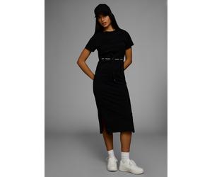Midikleid KANGAROOS, Damen, Gr. 36/38, N-Gr, schwarz, Single Jersey, Obermaterial: 100% Baumwolle, unifarben, figurumspielend ca. Mitte Wade, Rundhals, Kleider Midikleid, im sportlichen Look aus feste