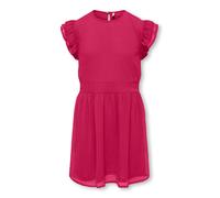 Midikleid KIDS ONLY "KOGASTA LIFE S/S DRESS WVN", Mädchen, Gr. 152, N-Gr, granita, Web, Obermaterial: 100% Polyester, unifarben, figurumspielend Midi, Rundhals, Flügelärmel Rüschen, Kleider Midikleid,