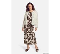 Midikleid CARTOON "Damen langarm", Damen, Gr. 34, Normalgrößen, braun (weiß, braun), Obermaterial: 100% Polyester, figurbetont lang, U-Boot-Ausschnitt, Kleider Midikleid (12988664-34) weiß, braun