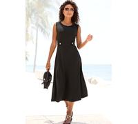 Midikleid LASCANA, Damen, Gr. 34, N-Gr, schwarz, Jersey, Obermaterial: 95% Polyester, 5% Elasthan, unifarben, figurumspielend kniebedeckend, Rundhals, Kleider Midikleid, mit dekorativen Riegeln und go