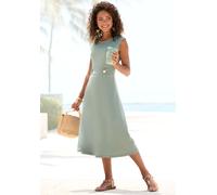Midikleid LASCANA, Damen, Gr. 38, N-Gr, grün (sage grün), Jersey, Obermaterial: 95% Polyester, 5% Elasthan, unifarben, figurumspielend kniebedeckend, Rundhals, Kleider Midikleid, mit dekorativen Riege