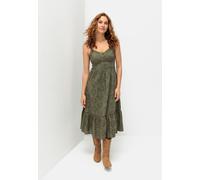 Midikleid LASCANA, Damen, Gr. 40, N-Gr, grün (khaki), Web, Obermaterial: 100% Baumwolle. Futter: 100% Baumwolle, unifarben, figurumspielend ca. Mitte Wade, V-Ausschnitt, Kleider Midikleid, mit sommerl
