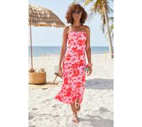 Midikleid LASCANA, Damen, Gr. 40, N-Gr, pink rot floral, Jersey, Obermaterial: 100% Viskose, casual, figurbetont, Kleider, mit Volant am Rocksaum (57434648-40) pink rot floral