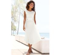 Midikleid LASCANA, Damen, Gr. 38, N-Gr, weiß, Jersey, Obermaterial: 95% Polyester, 5% Elasthan, unifarben, modisch, figurumspielend kniebedeckend, Rundhals, ohne Ärmel, Kleider, mit dekorativen Riegel