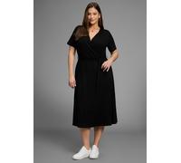 Midikleid LAURA SCOTT CURVE, Damen, Gr. 52, N-Gr, schwarz, Jersey, Obermaterial: 94% Viskose, 6% Elasthan, unifarben, Basic, Midi, V-Ausschnitt, Kleider Midikleid, mit betonter Taille - GROSSE GRÖSSE