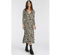 Midikleid LAURA SCOTT, Damen, Gr. 38, N-Gr, schwarz (schwarz, rosa), Single Jersey, Obermaterial: 95% Viskose, 5% Elasthan, animal-print, gemustert, ca. Mitte Wade, V-Ausschnitt, Kleider Midikleid, fü