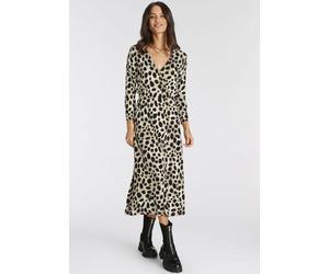 Midikleid LAURA SCOTT, Damen, Gr. 44, N-Gr, schwarz (schwarz, rosa), Single Jersey, Obermaterial: 95% Viskose, 5% Elasthan, gemustert, ca. Mitte Wade, V-Ausschnitt, Kleider Midikleid, für schicke Anlä