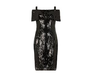 Midikleid LILY AND LIONEL "Jaya Off The Shoulder Sequins Midi Dress Damen", Damen, Gr. 42, Normalgrößen, schwarz, 100% Polyester, Kleider Midikleid (21675423-42) schwarz