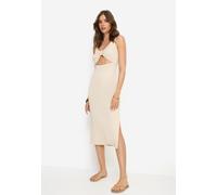 Midikleid LSCN BY LASCANA, Damen, Gr. 44, N-Gr, beige (creme), Rippware, Obermaterial: 97% Baumwolle, 3% Elasthan, unifarben, sehr figurbetont ca. Mitte Wade, Rundhals, Kleider Midikleid, aus weicher