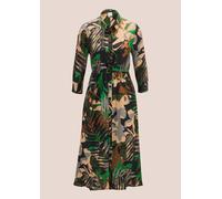Midikleid MADELEINE "Hemdblusenkleid Modisches Sommerkleid mit Palmenprint", Damen, Gr. 40, N-Gr, schwarz (schwarz, cognac, khaki), Obermaterial: 100% Viskose CV., Modern, figurumspielend, Kleider Mid
