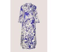 Midikleid MADELEINE "Hemdkleid Viskosekleid mit floralem Design", Damen, Gr. 38, N-Gr, blau (azurblau, wollweiß), Obermaterial: 100% Viskose CV., Modern, figurumspielend, Kleider Midikleid, Kleid mit 