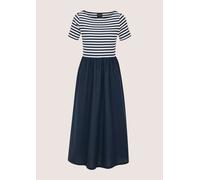 Midikleid MADELEINE "Jerseykleid Baumwollkleid mit Streifendetails", Damen, Gr. 38, N-Gr, blau (marine, weiß), Obermaterial: 95% Baumwolle CO. 5% Elasthan EL., Modern, A-Linie, U-Boot-Ausschnitt, Klei