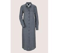 Midikleid MADELEINE "Kleid Hemdblusenkleid in bedruckter Satin-Qualität", Damen, Gr. 36, N-Gr, blau (marine, wollweiß, stahlblau), Obermaterial: 100% Viskose CV., Modern, normal, Kleider Midikleid (67