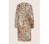 Midikleid MADELEINE "Midikleid Druckkleid mit Animal-Print", Damen, Gr. 38, N-Gr, kiesel, pfirsich, Obermaterial: 70% Lyocell CLY. 30% Leinen LI., Modern, Kleider Midikleid, Shiftform (86241825-38) ki