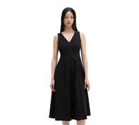 Midikleid MARC O'POLO "aus Popeline-Stretch", Damen, Gr. 34, Normalgrößen, schwarz, Obermaterial: 60% Baumwolle, 38% Polyester, 2% Elasthan, unifarben, regular fit wadenlang, V-Ausschnitt, Kleider Mid